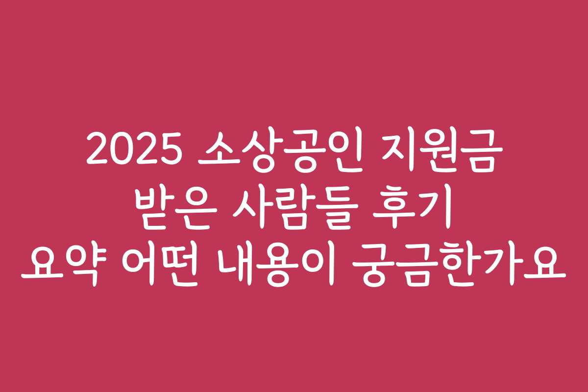 2025 소상공인 지원금 받은 사람들 후기 요약 어떤 내용이 궁금한가요