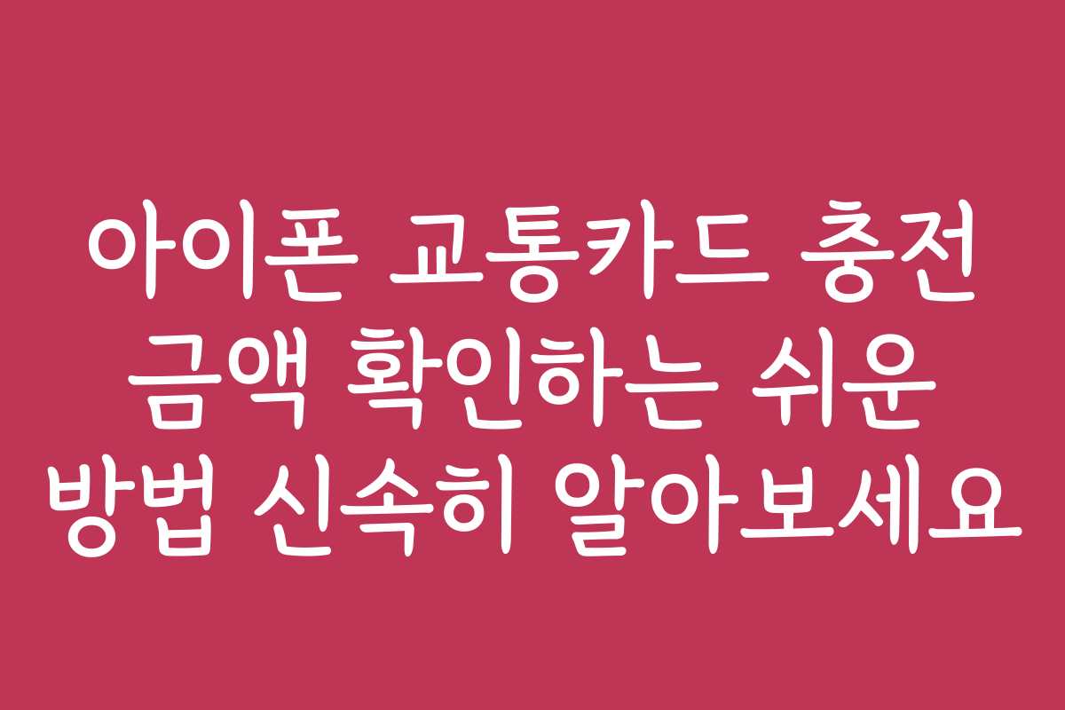 아이폰 교통카드 충전 금액 확인하는 쉬운 방법 신속히 알아보세요