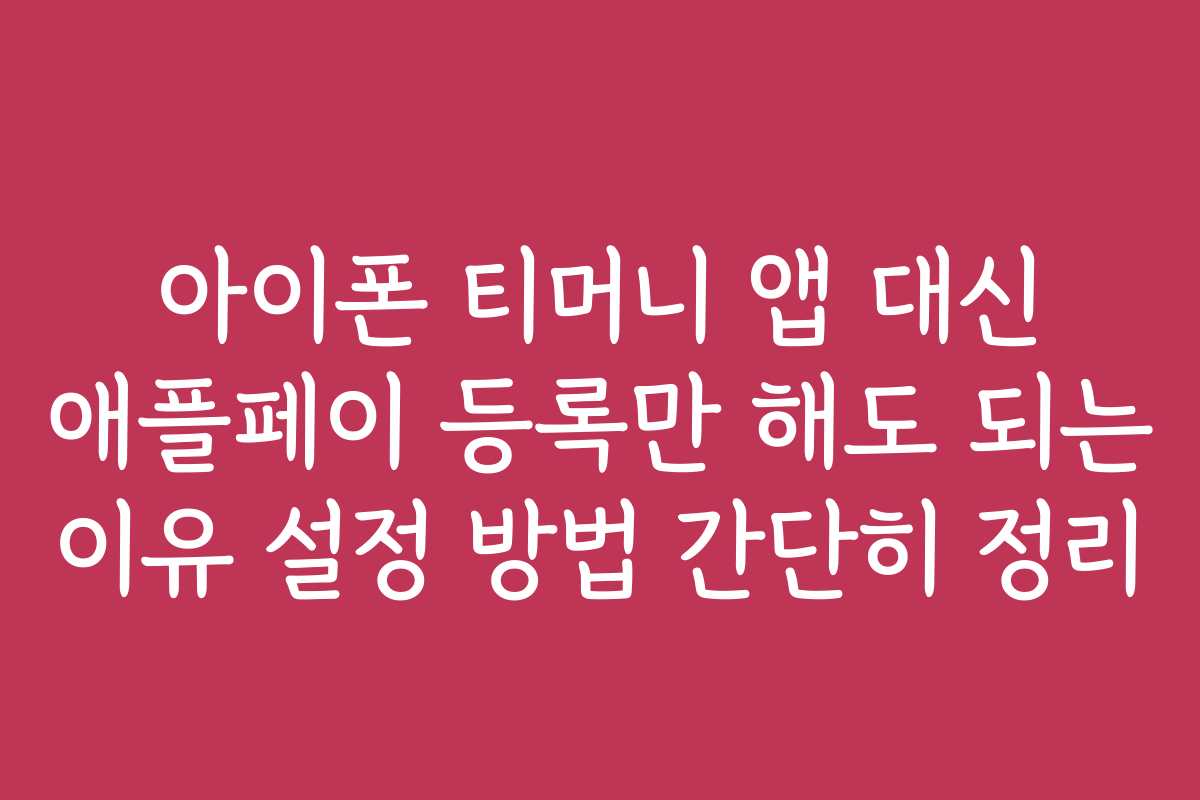 아이폰 티머니 앱 대신 애플페이 등록만 해도 되는 이유 설정 방법 간단히 정리