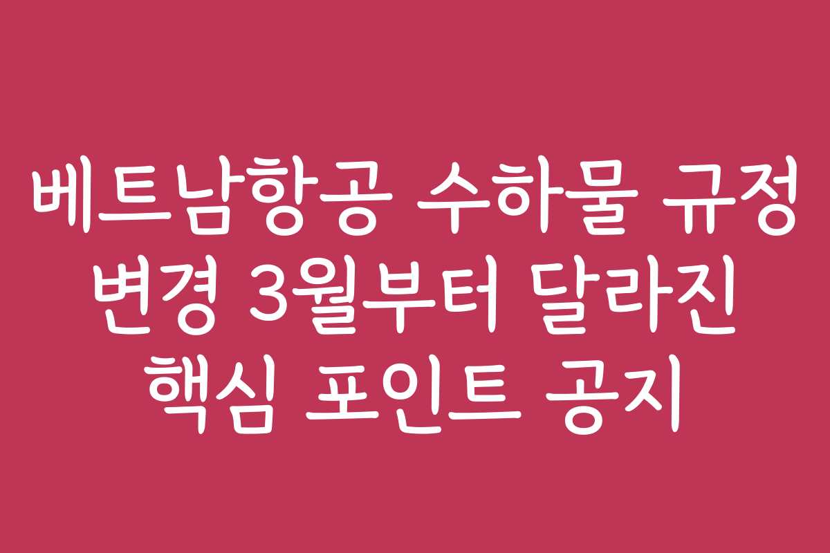 베트남항공 수하물 규정 변경 3월부터 달라진 핵심 포인트 공지