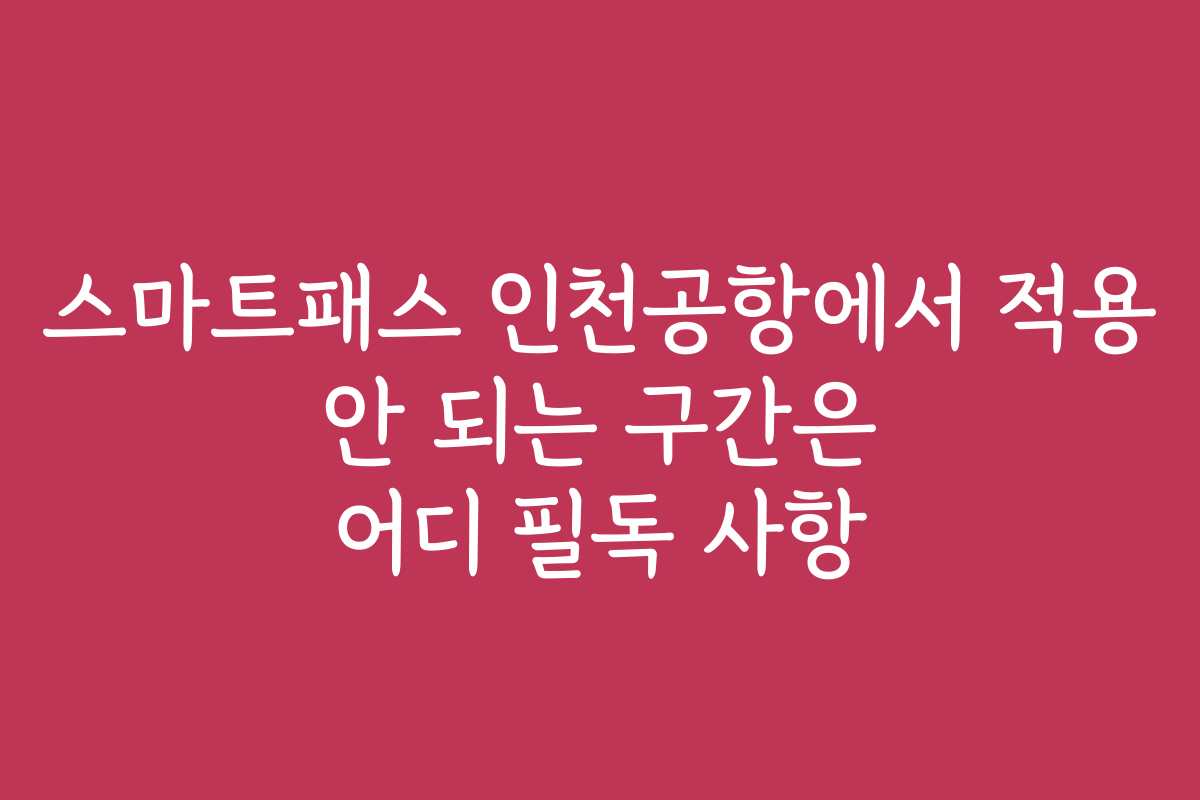 스마트패스 인천공항에서 적용 안 되는 구간은 어디 필독 사항