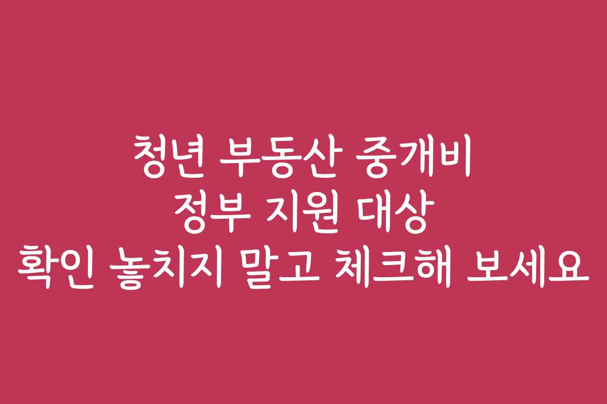 청년 부동산 중개비 정부 지원 대상 확인 놓치지 말고 체크해 보세요
