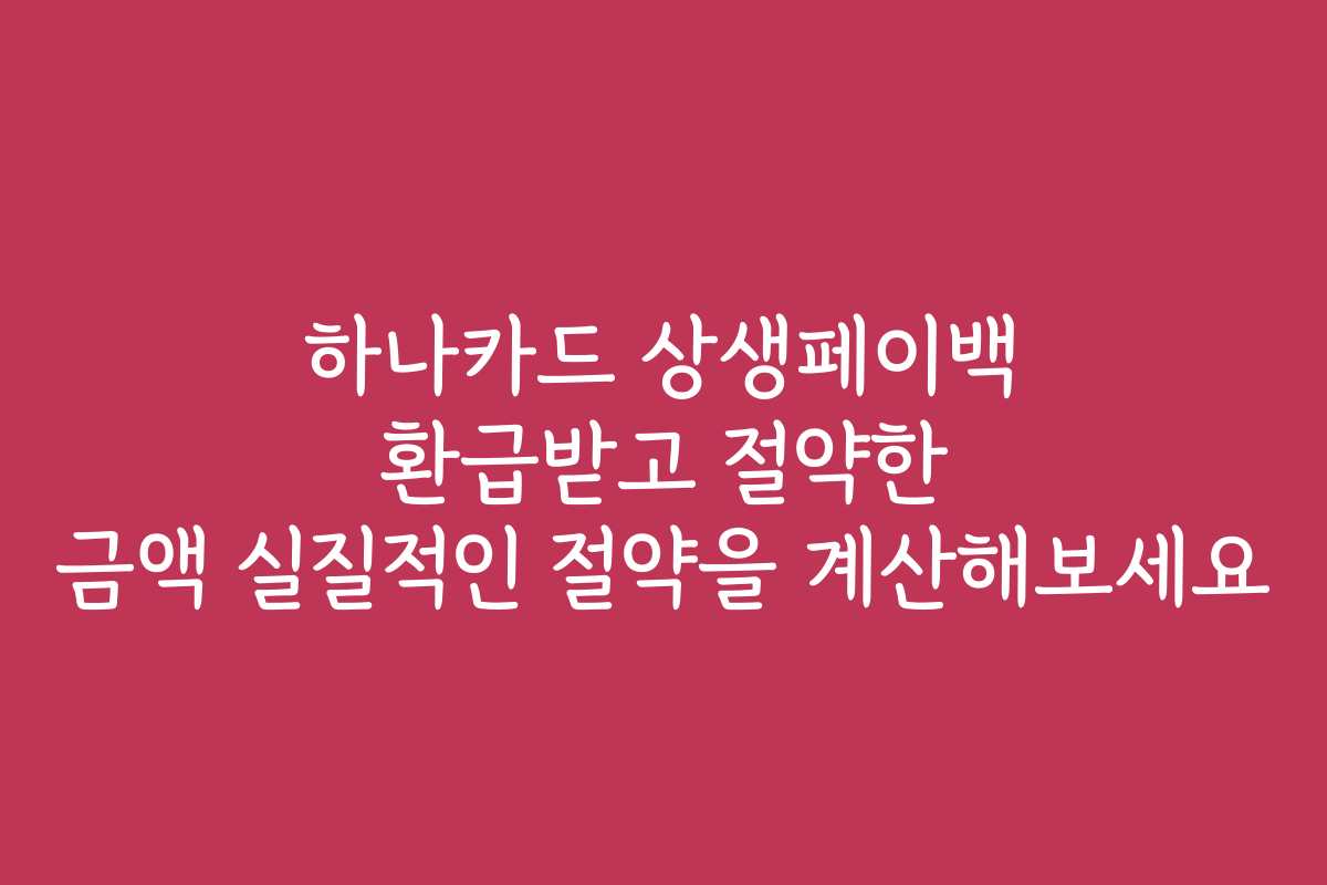 하나카드 상생페이백 환급받고 절약한 금액 실질적인 절약을 계산해보세요