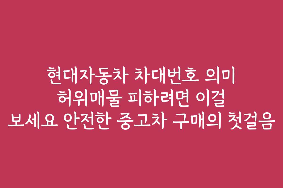 현대자동차 차대번호 의미 허위매물 피하려면 이걸 보세요 안전한 중고차 구매의 첫걸음