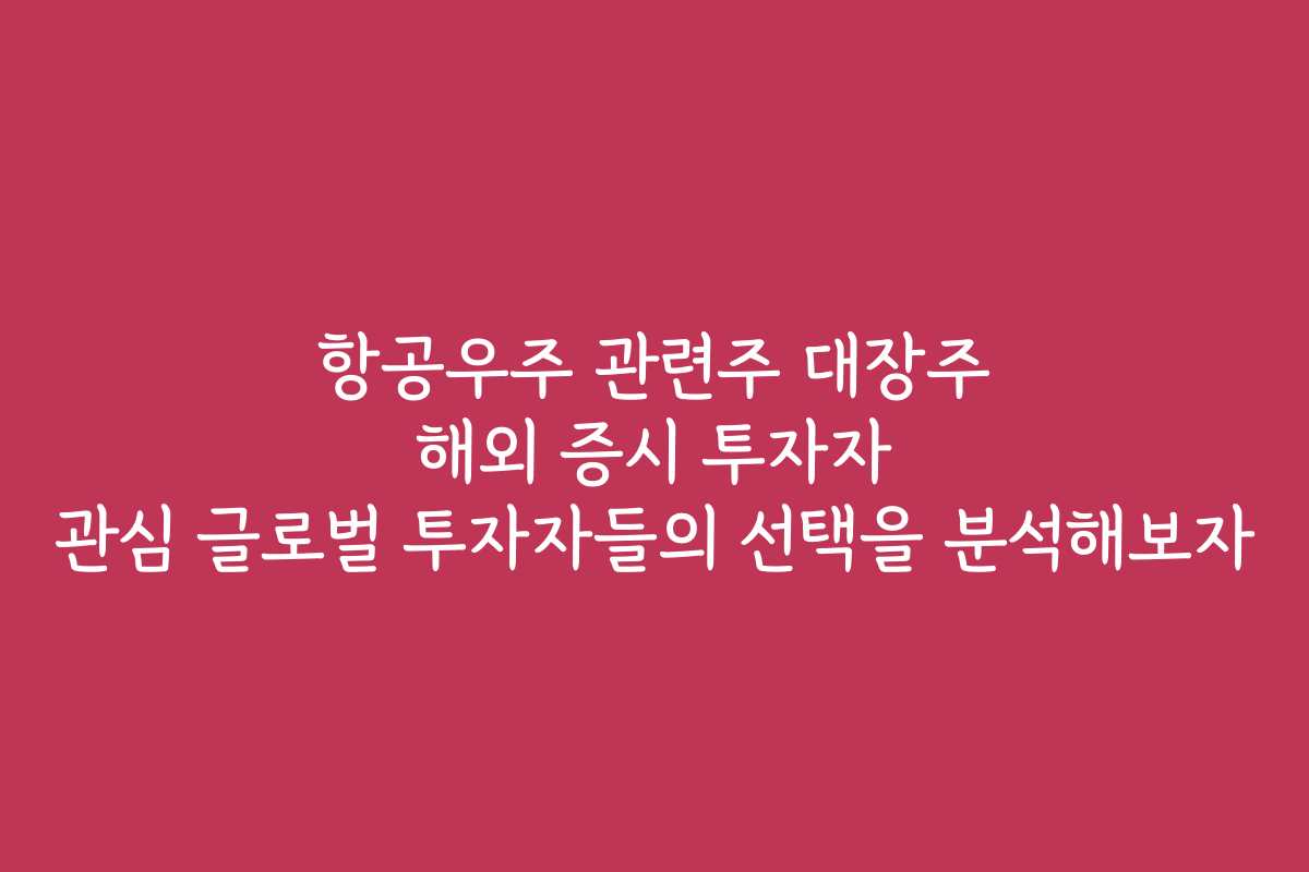 항공우주 관련주 대장주 해외 증시 투자자 관심 글로벌 투자자들의 선택을 분석해보자