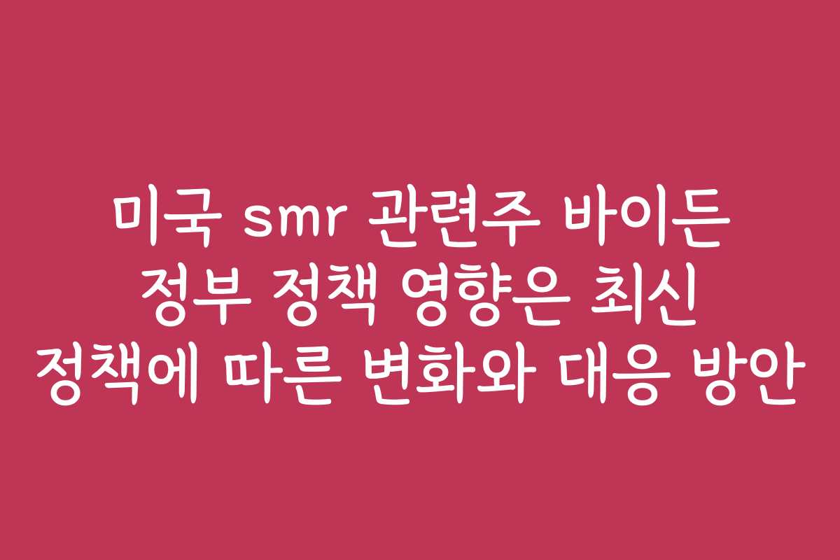 미국 smr 관련주 바이든 정부 정책 영향은 최신 정책에 따른 변화와 대응 방안