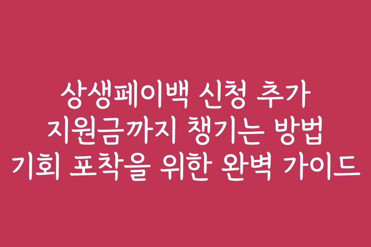 상생페이백 신청 추가 지원금까지 챙기는 방법 기회 포착을 위한 완벽 가이드