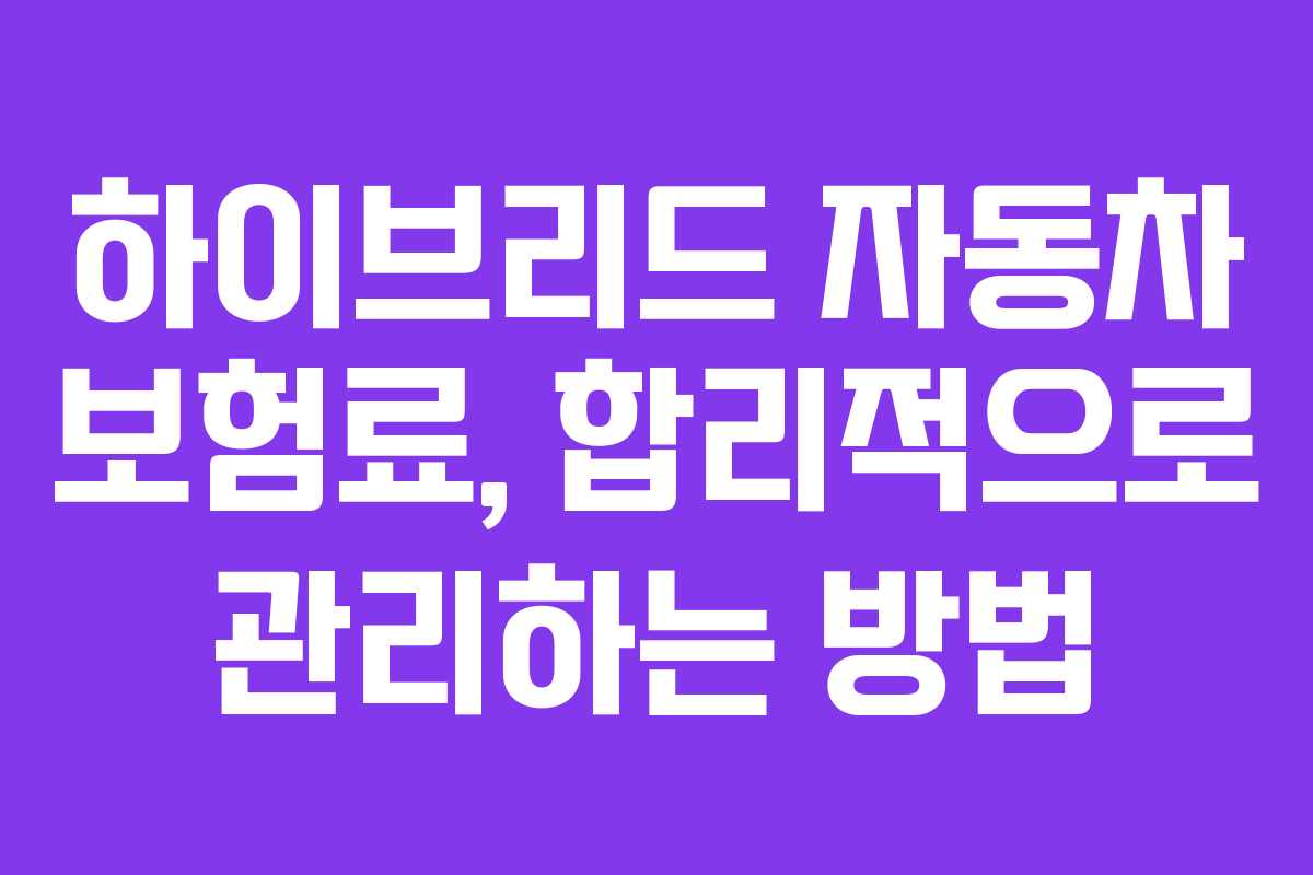 하이브리드 자동차 보험료, 합리적으로 관리하는 방법