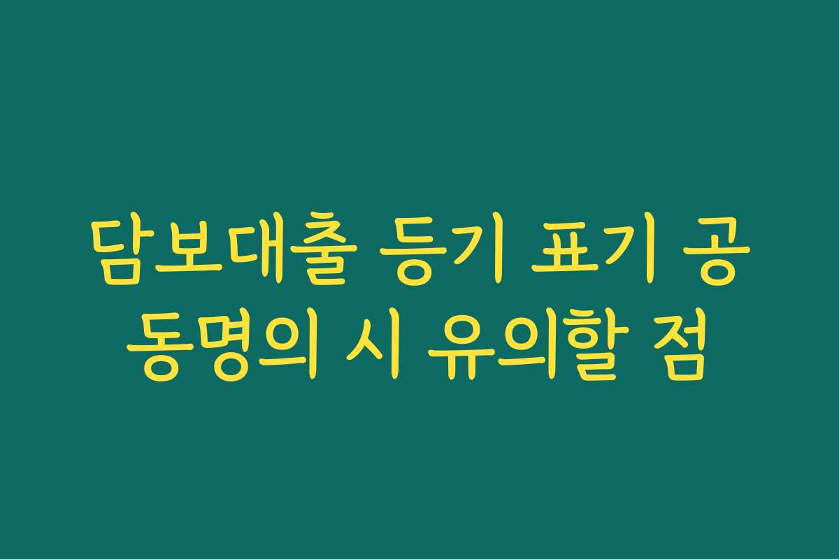 담보대출 등기 표기 공동명의 시 유의할 점