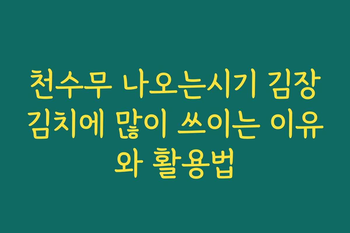 천수무 나오는시기 김장김치에 많이 쓰이는 이유와 활용법