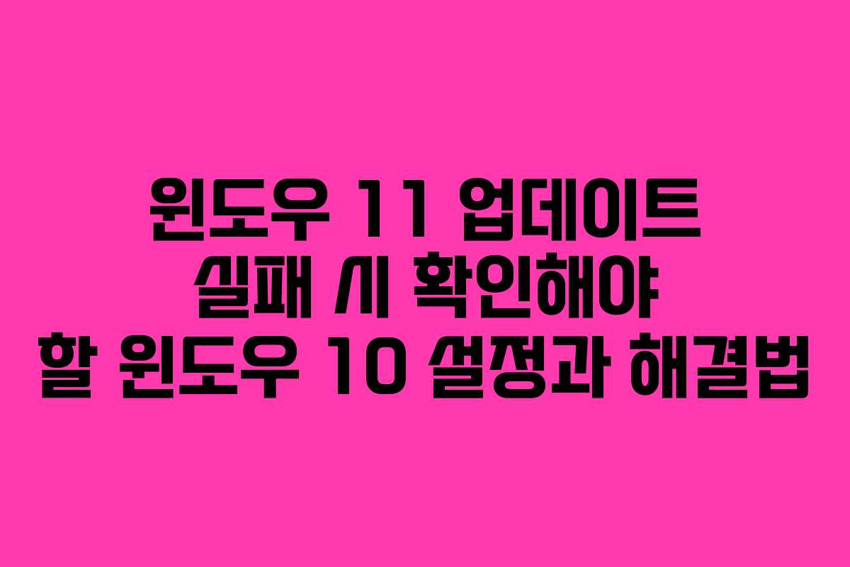 윈도우 11 업데이트 실패 시 확인해야 할 윈도우 10 설정과 해결법