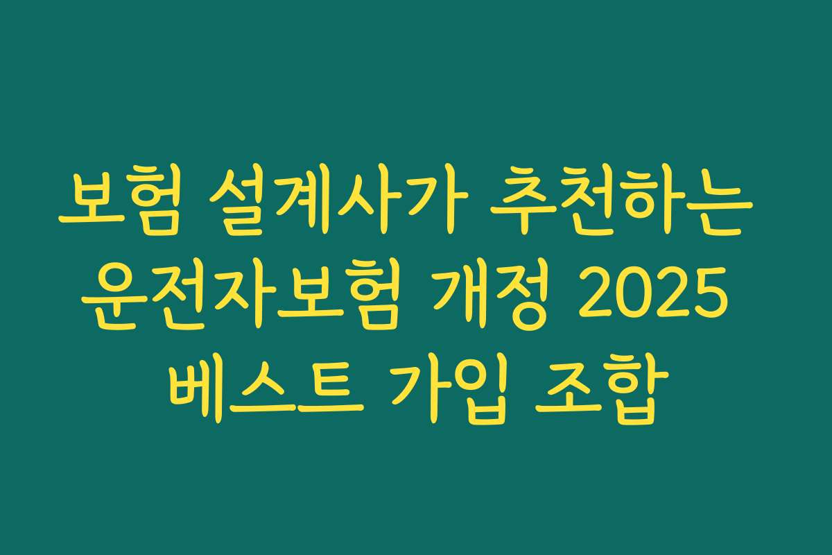 보험 설계사가 추천하는 운전자보험 개정 2025 베스트 가입 조합