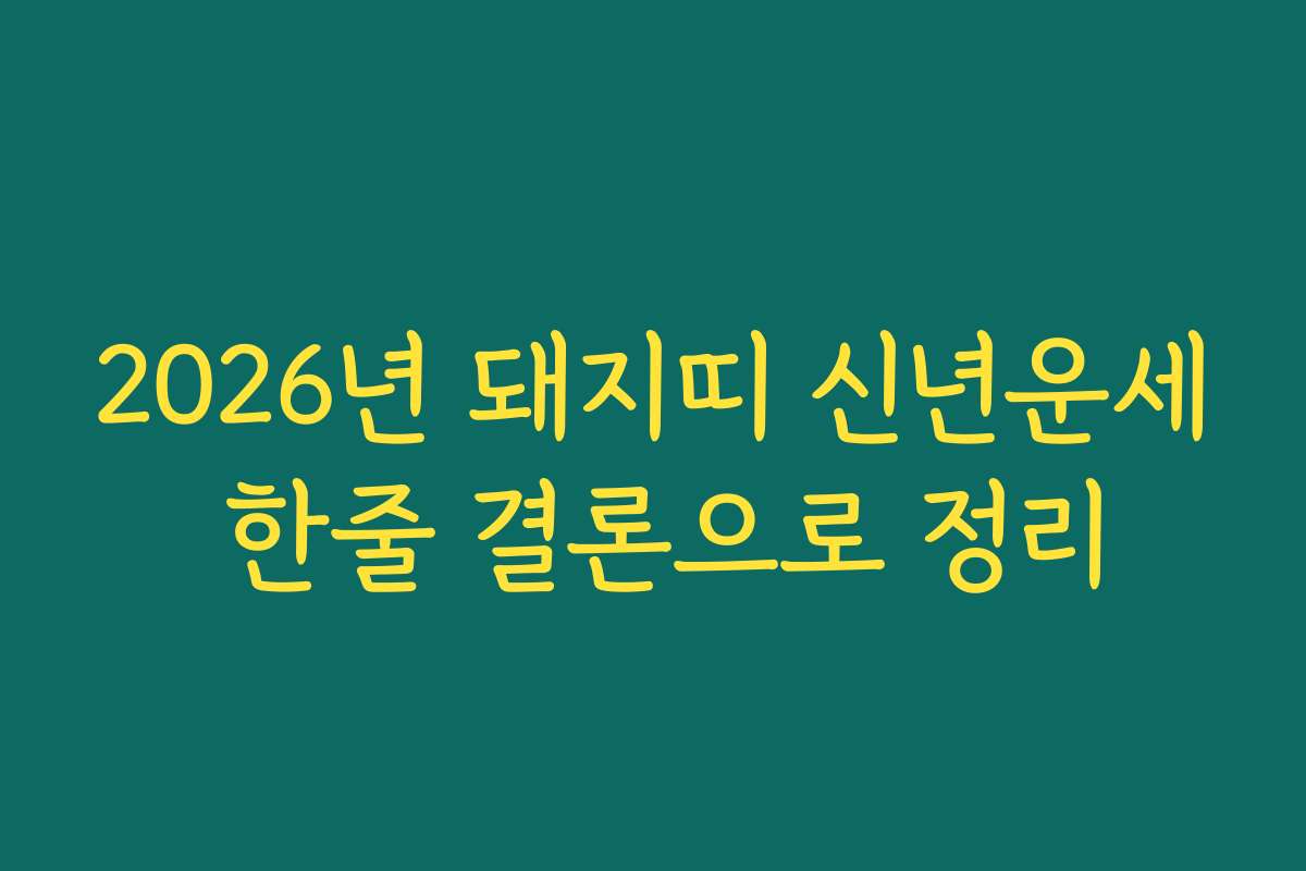2026년 돼지띠 신년운세 한줄 결론으로 정리