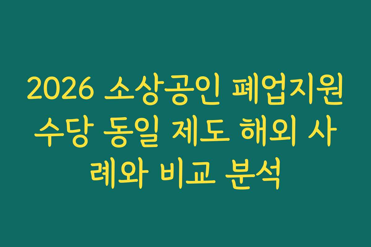 2026 소상공인 폐업지원수당 동일 제도 해외 사례와 비교 분석
