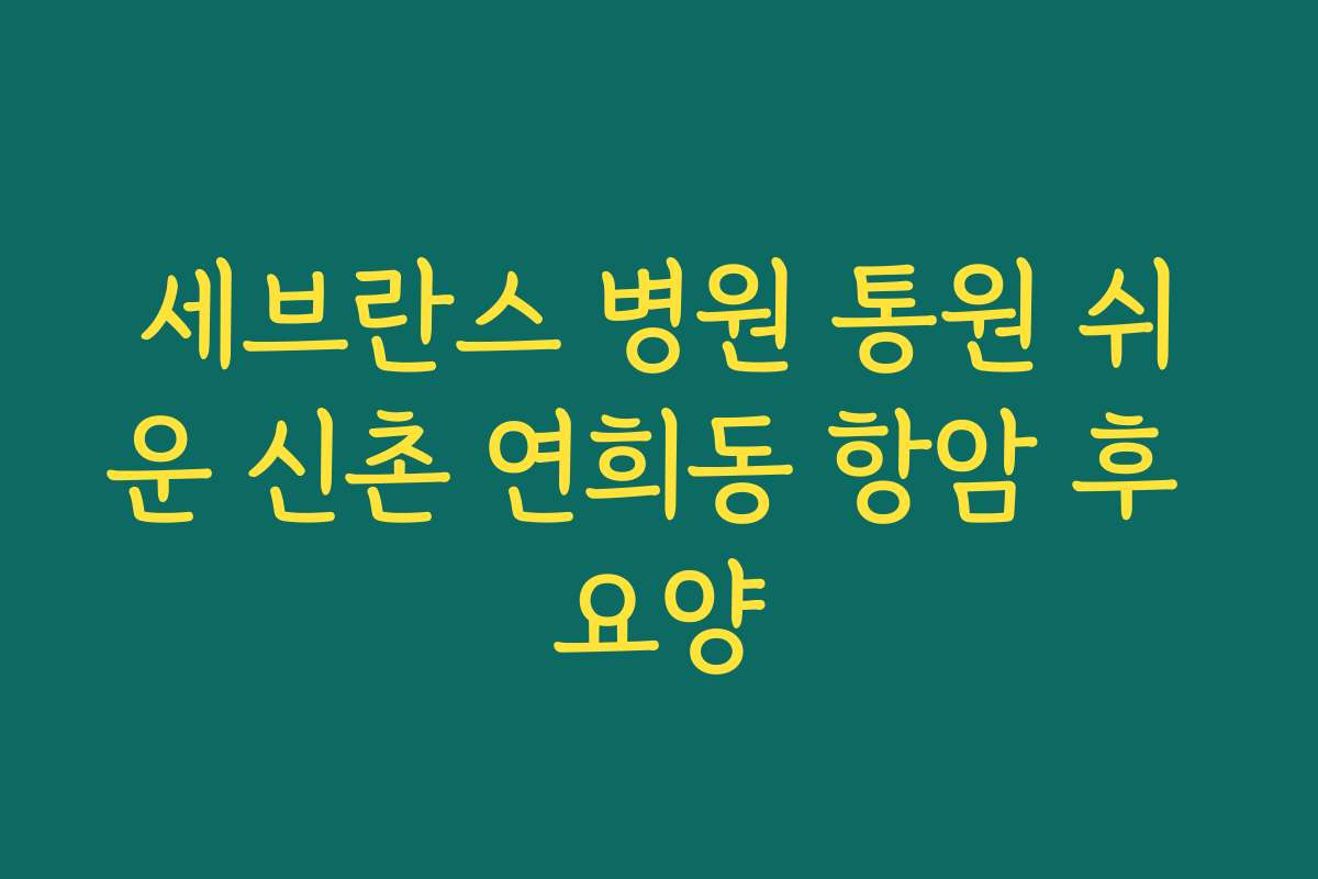 세브란스 병원 통원 쉬운 신촌 연희동 항암 후 요양
