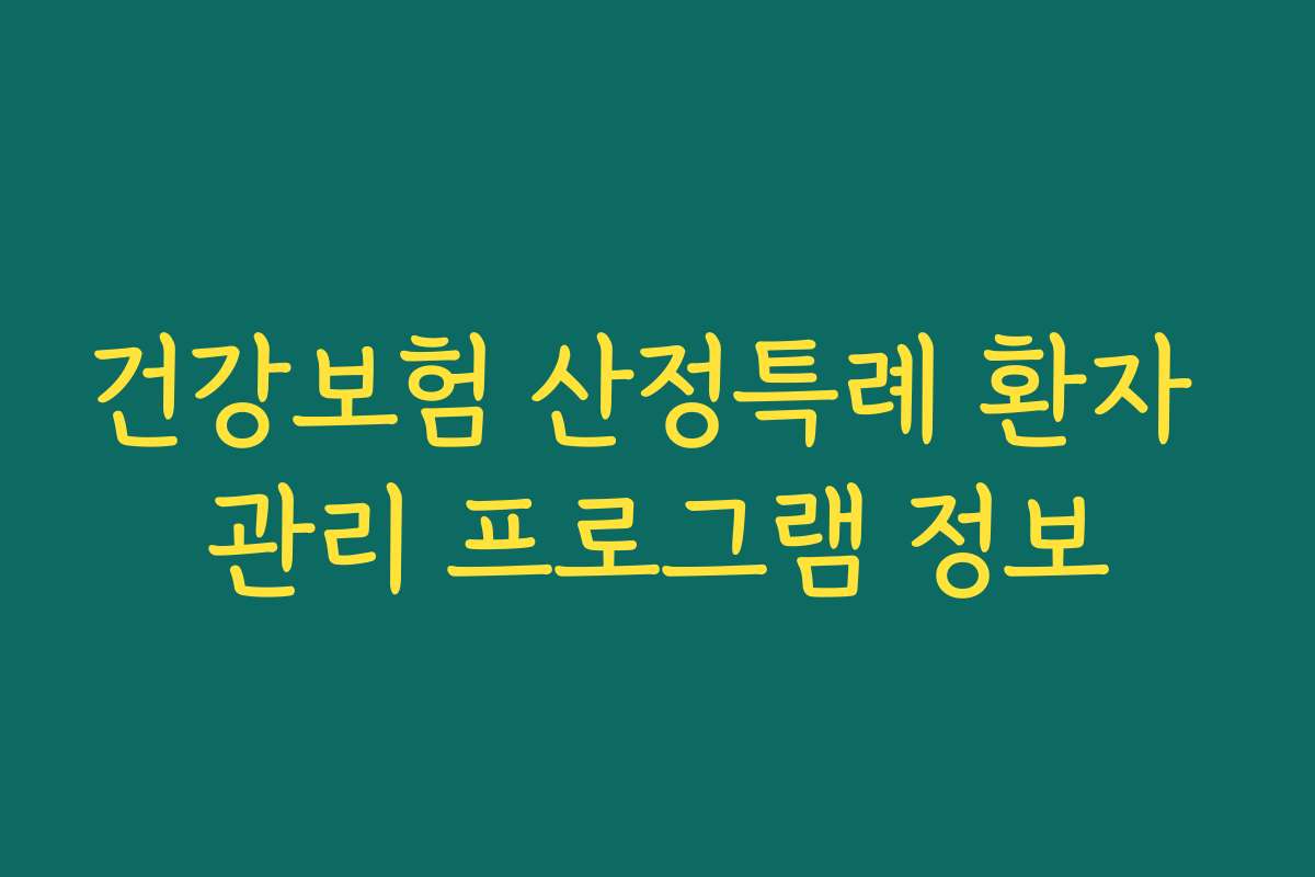 건강보험 산정특례 환자 관리 프로그램 정보