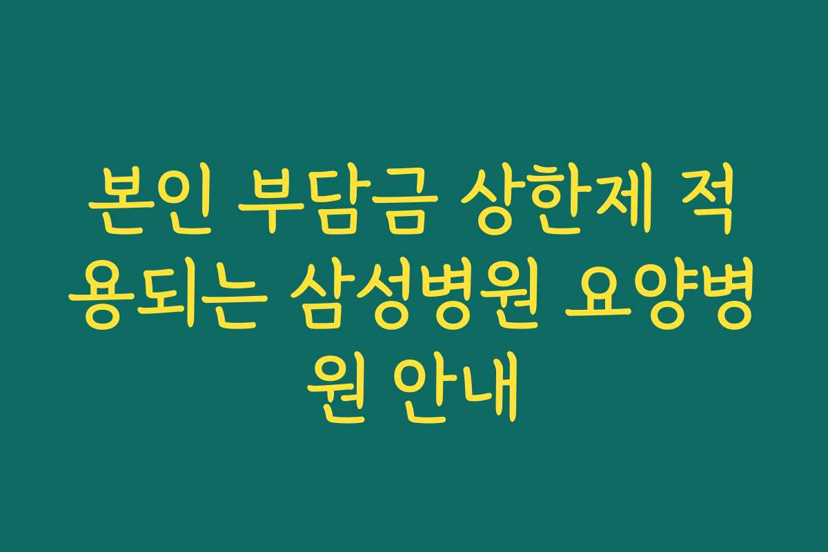 본인 부담금 상한제 적용되는 삼성병원 요양병원 안내