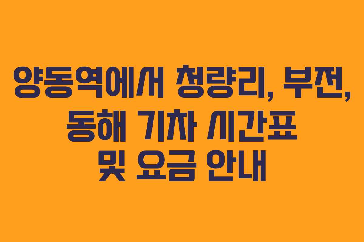 양동역에서 청량리, 부전, 동해 기차 시간표 및 요금 안내