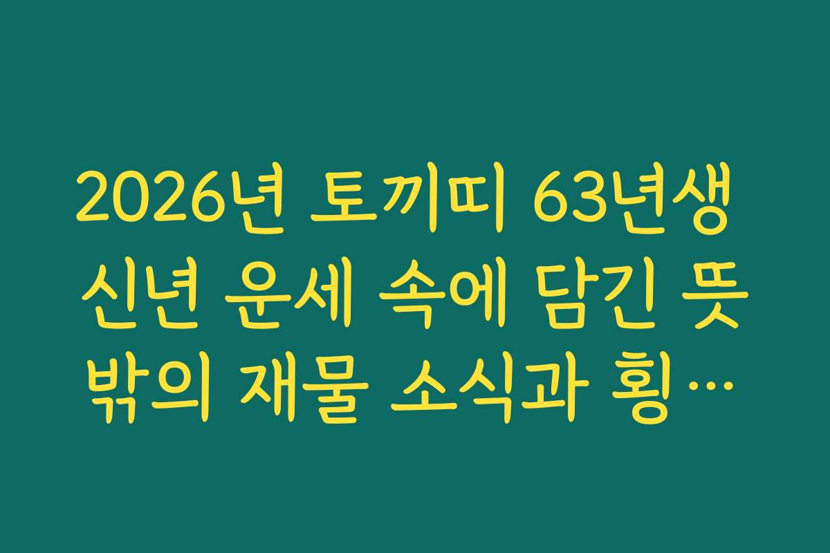 2026년 토끼띠 63년생 신년 운세 속에 담긴 뜻밖의 재물 소식과 횡재수