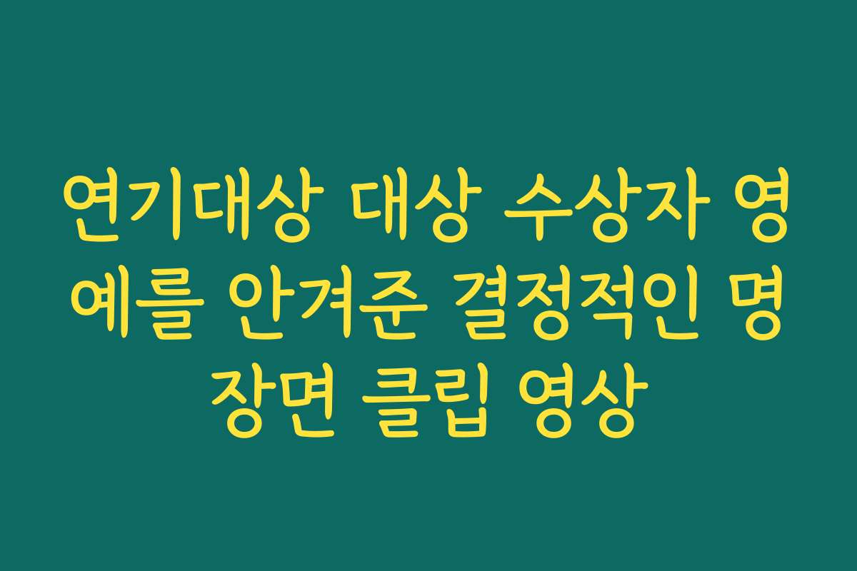 연기대상 대상 수상자 영예를 안겨준 결정적인 명장면 클립 영상