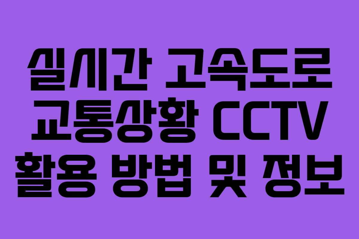 실시간 고속도로 교통상황 CCTV 활용 방법 및 정보