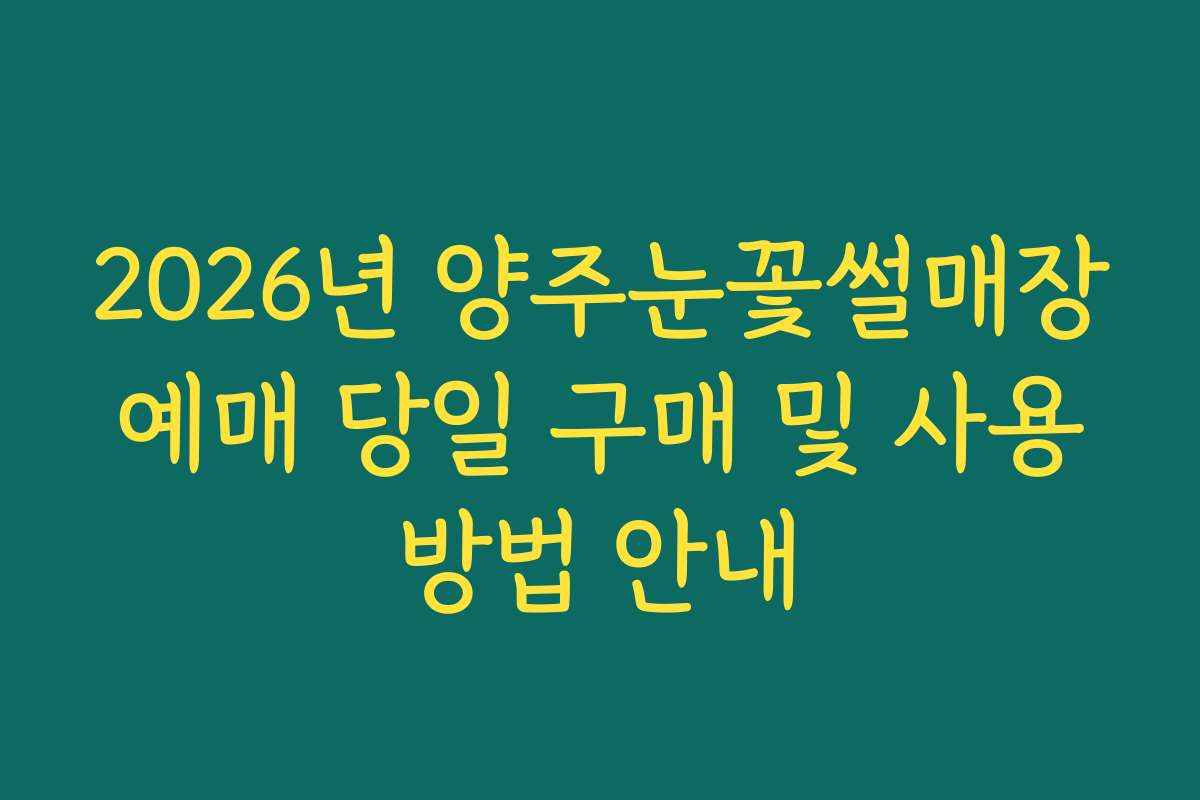 2026년 양주눈꽃썰매장 예매 당일 구매 및 사용 방법 안내