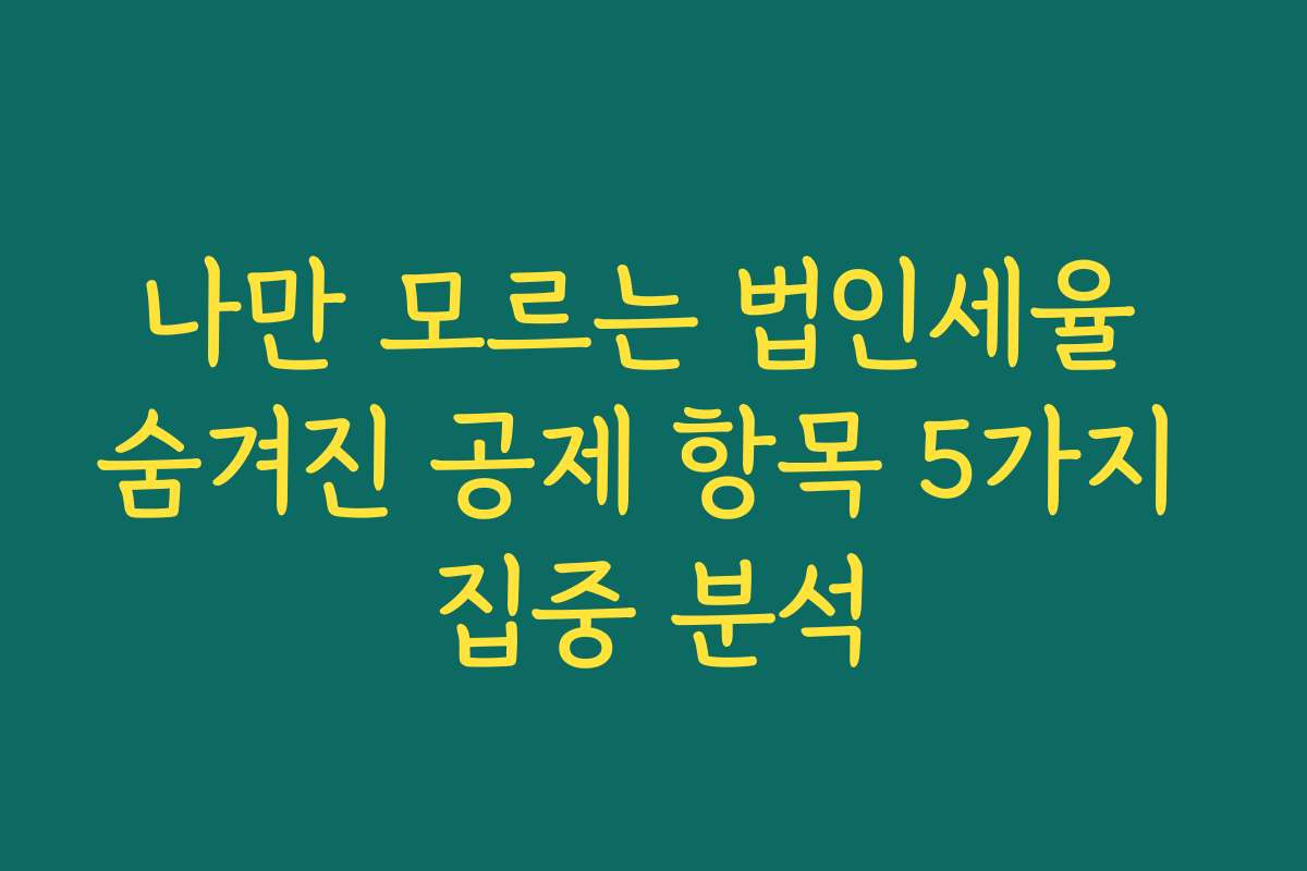 나만 모르는 법인세율 숨겨진 공제 항목 5가지 집중 분석