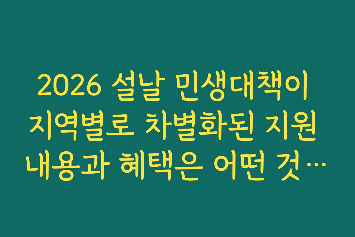 2026 설날 민생대책이 지역별로 차별화된 지원 내용과 혜택은 어떤 것이 있나요