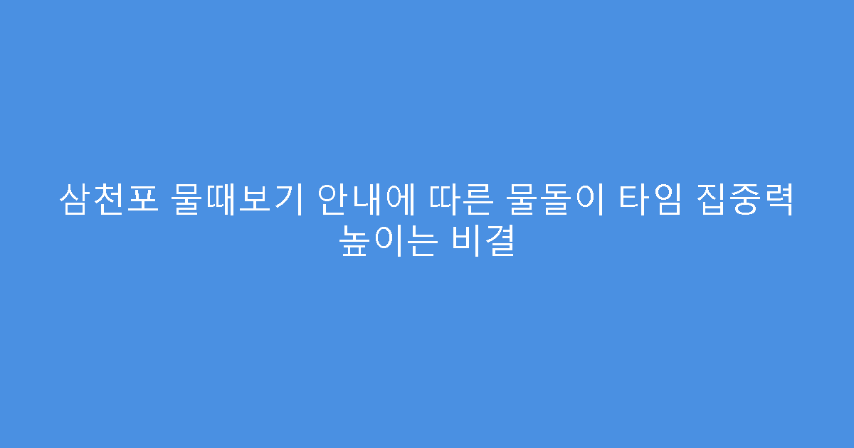 삼천포 물때보기 안내에 따른 물돌이 타임 집중력 높이는 비결