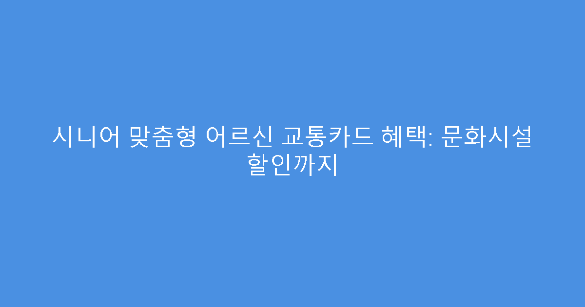 시니어 맞춤형 어르신 교통카드 혜택: 문화시설 할인까지