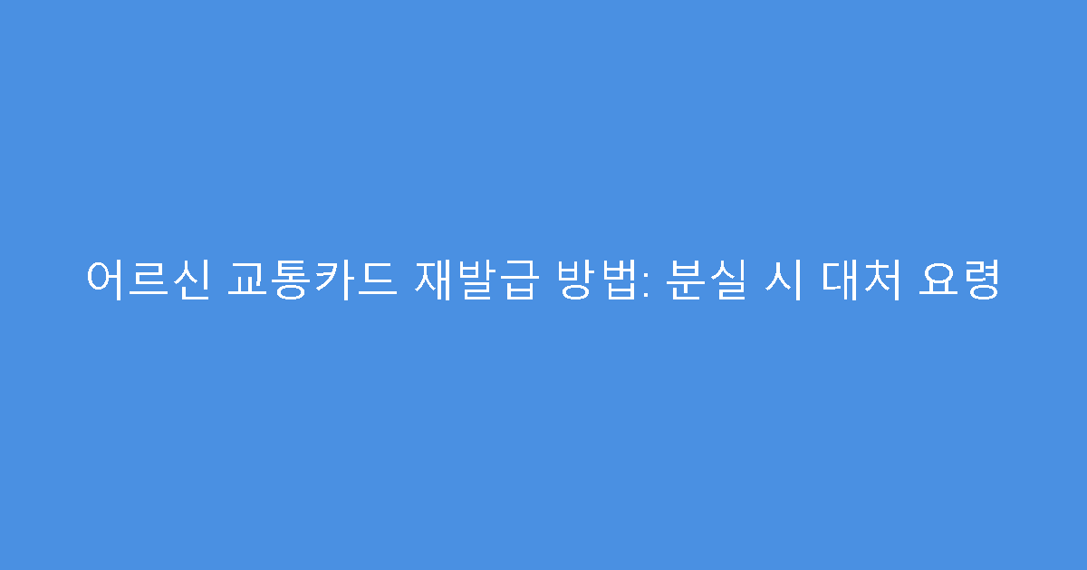 어르신 교통카드 재발급 방법: 분실 시 대처 요령
