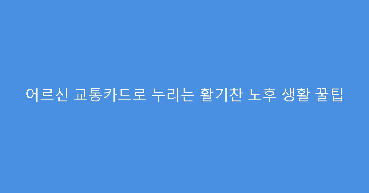 어르신 교통카드로 누리는 활기찬 노후 생활 꿀팁