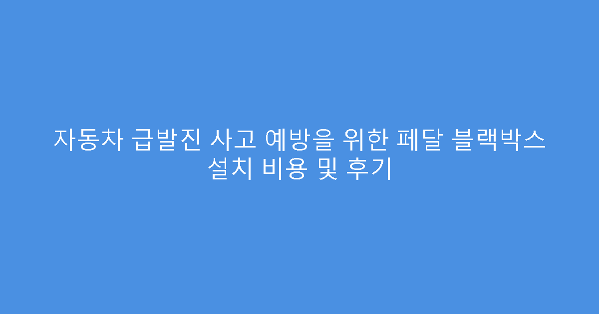 자동차 급발진 사고 예방을 위한 페달 블랙박스 설치 비용 및 후기