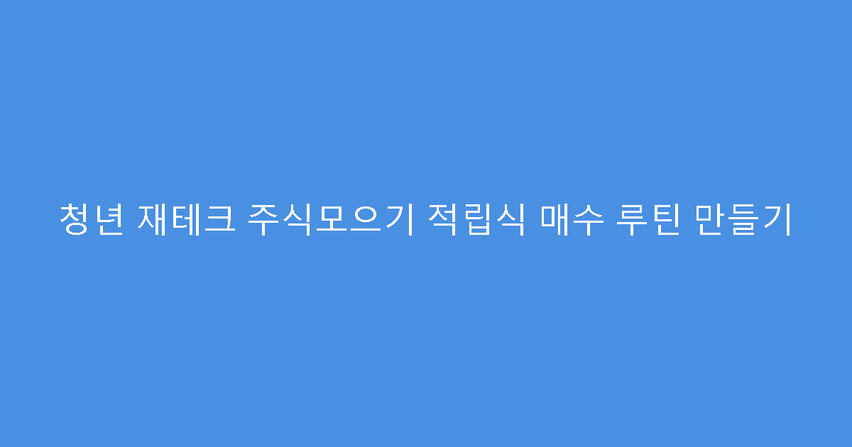 청년 재테크 주식모으기 적립식 매수 루틴 만들기