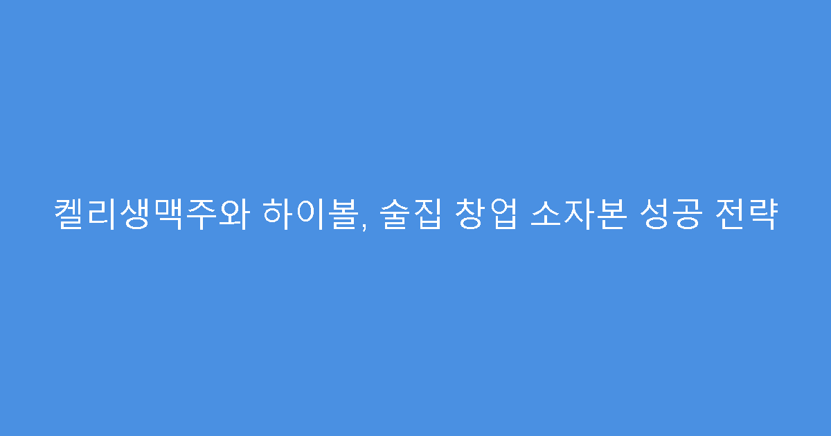 켈리생맥주와 하이볼, 술집 창업 소자본 성공 전략