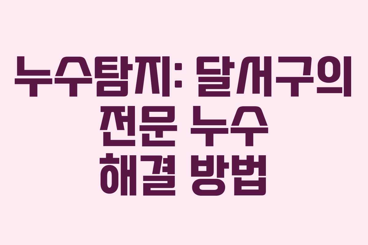 누수탐지: 달서구의 전문 누수 해결 방법