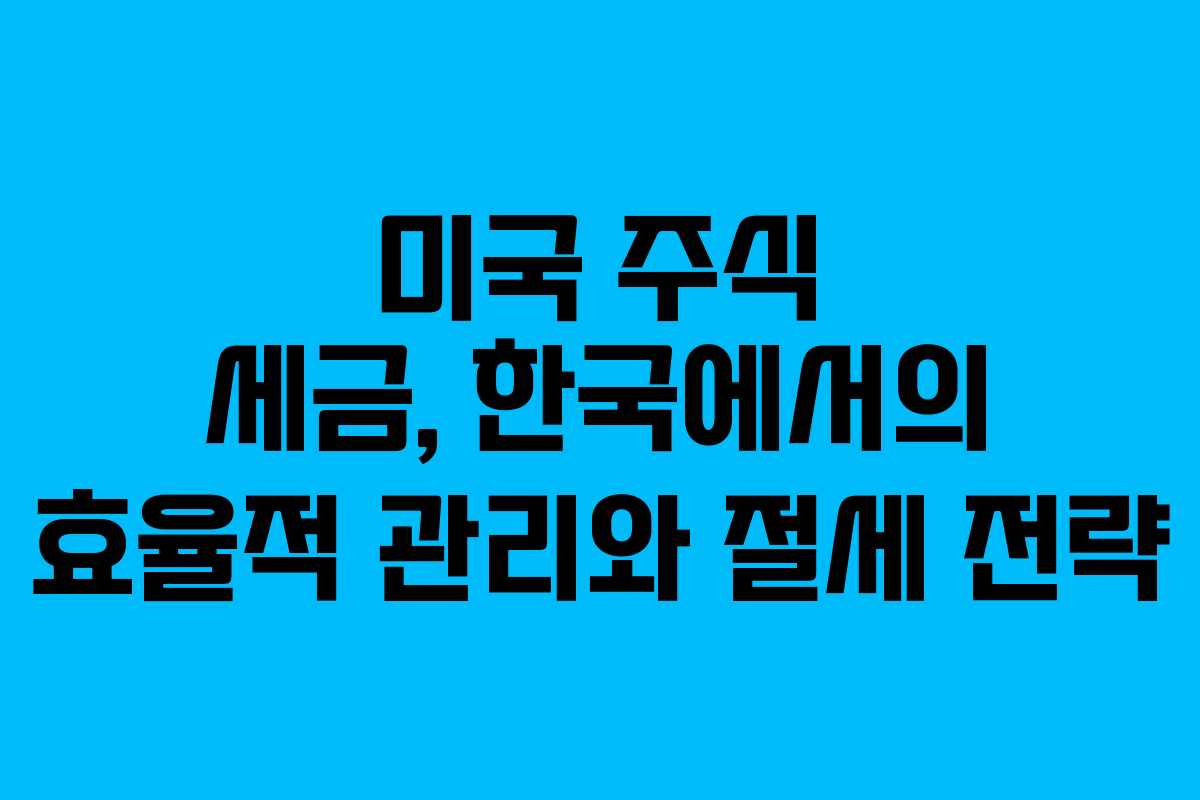 미국 주식 세금, 한국에서의 효율적 관리와 절세 전략