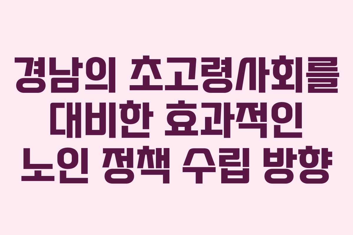 경남의 초고령사회를 대비한 효과적인 노인 정책 수립 방향