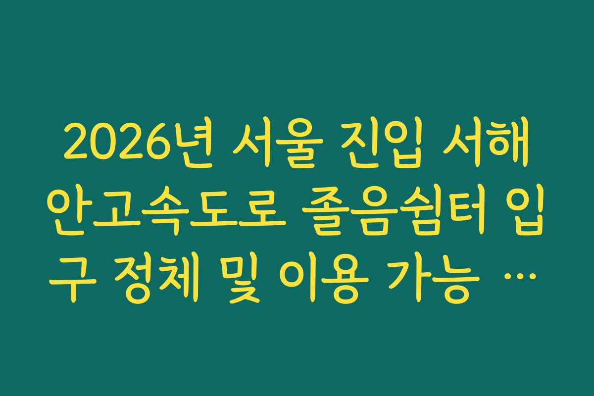 2026년 서울 진입 서해안고속도로 졸음쉼터 입구 정체 및 이용 가능 실시간 확인