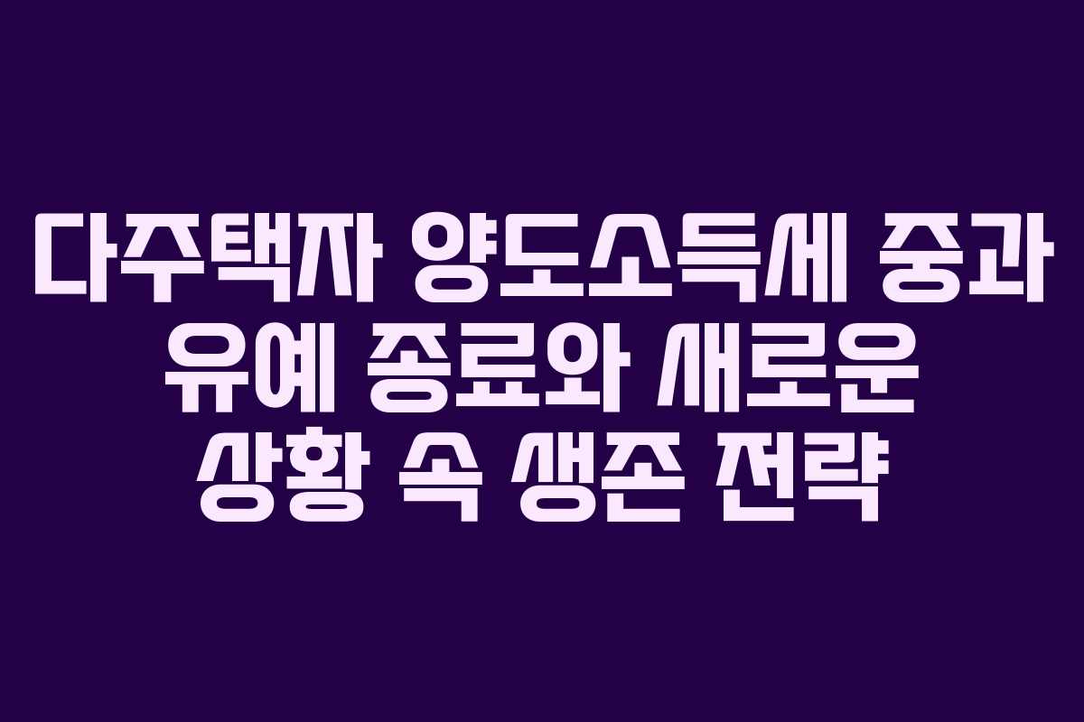 다주택자 양도소득세 중과 유예 종료와 새로운 상황 속 생존 전략