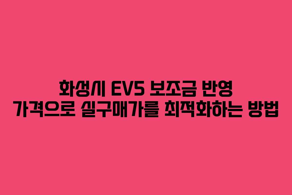화성시 EV5 보조금 반영 가격으로 실구매가를 최적화하는 방법