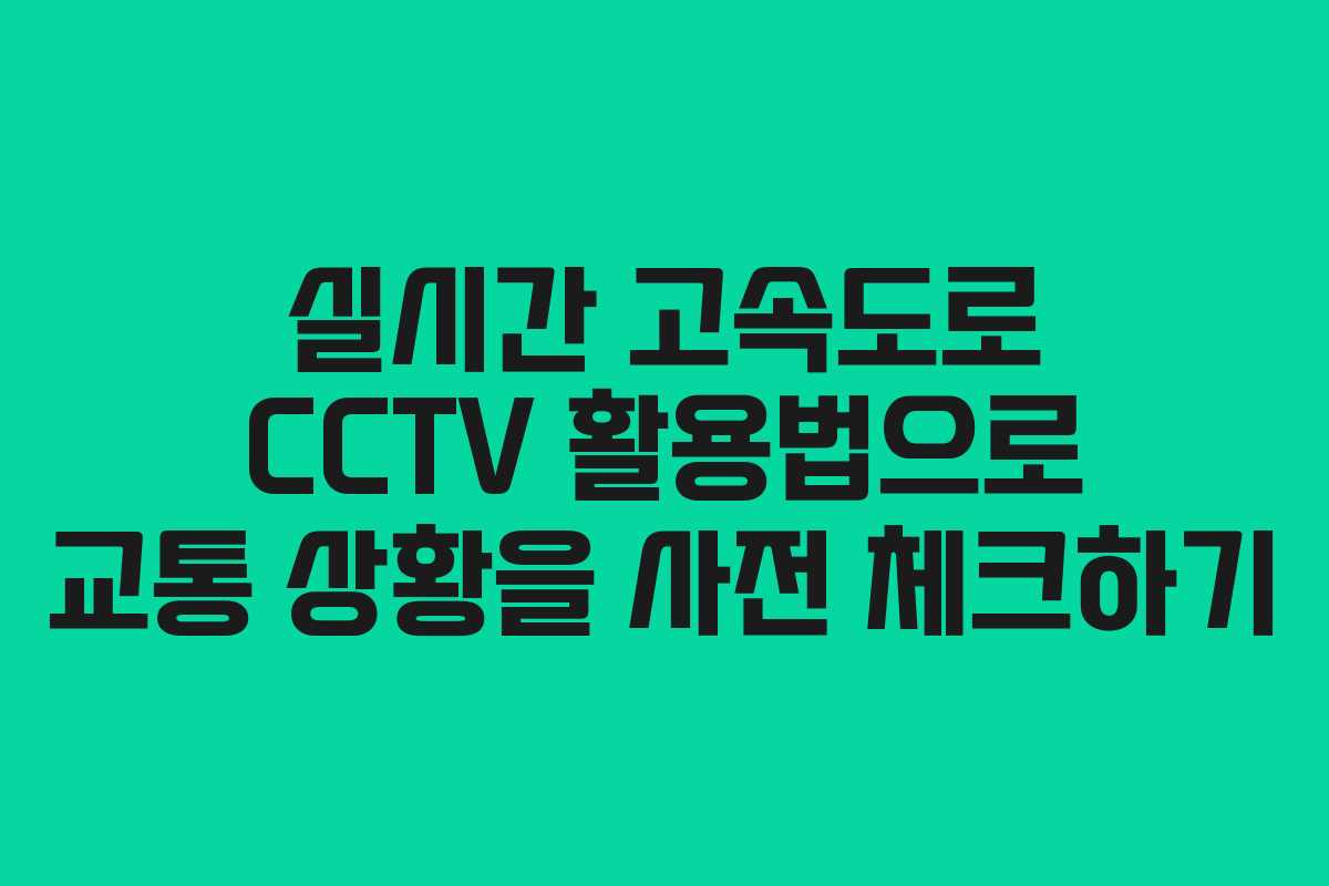 실시간 고속도로 CCTV 활용법으로 교통 상황을 사전 체크하기