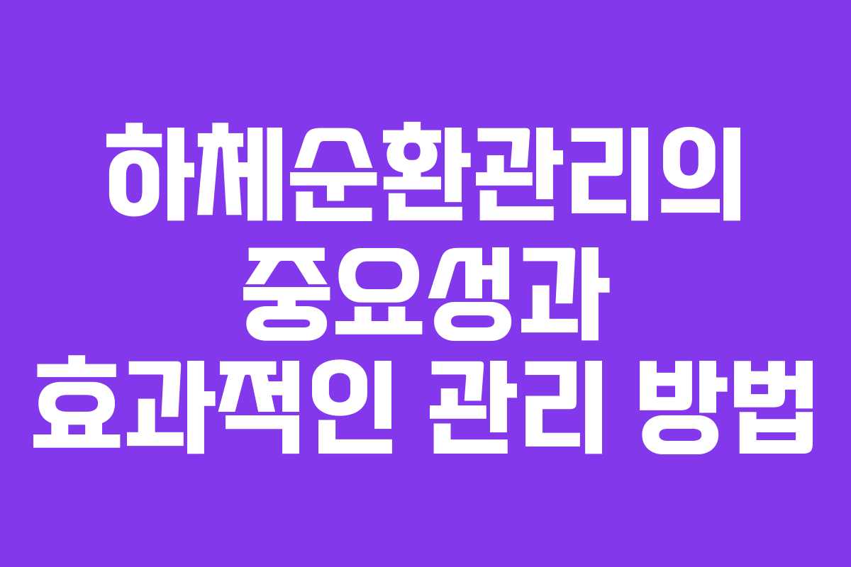 하체순환관리의 중요성과 효과적인 관리 방법