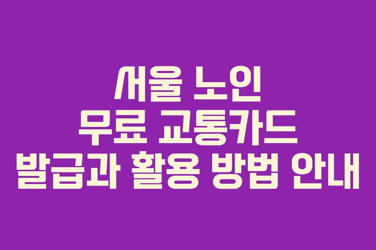 서울 노인 무료 교통카드 발급과 활용 방법 안내
