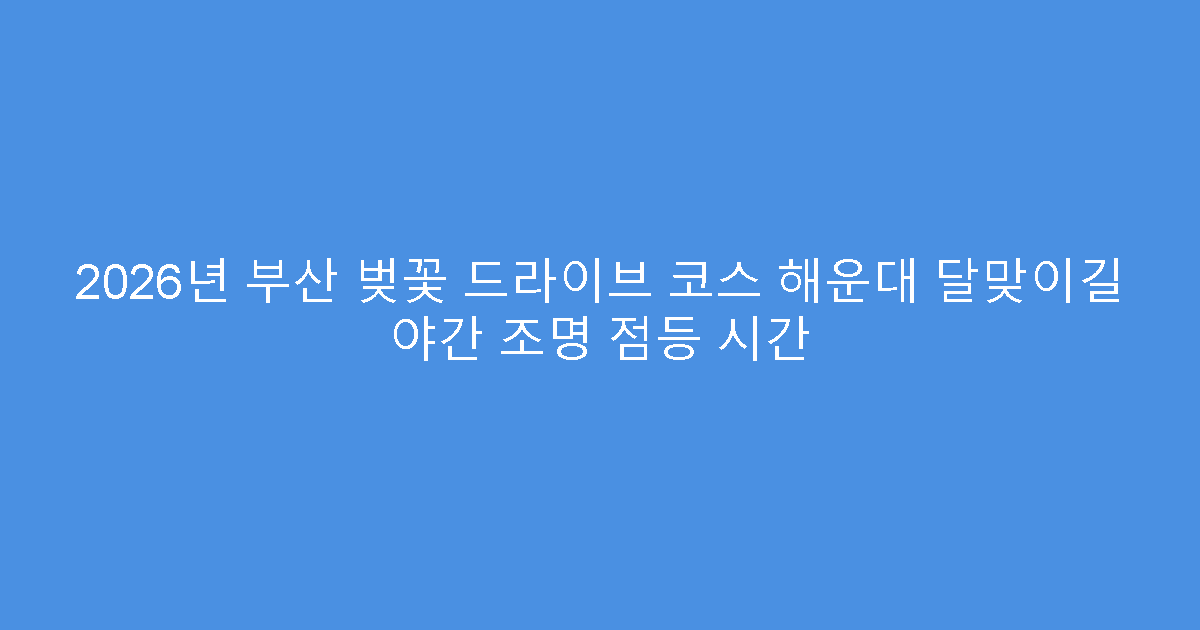 2026년 부산 벚꽃 드라이브 코스 해운대 달맞이길 야간 조명 점등 시간