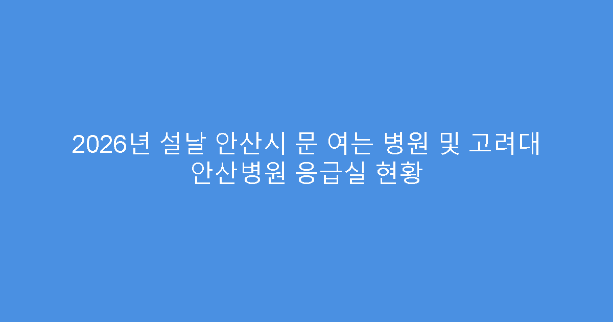 2026년 설날 안산시 문 여는 병원 및 고려대 안산병원 응급실 현황