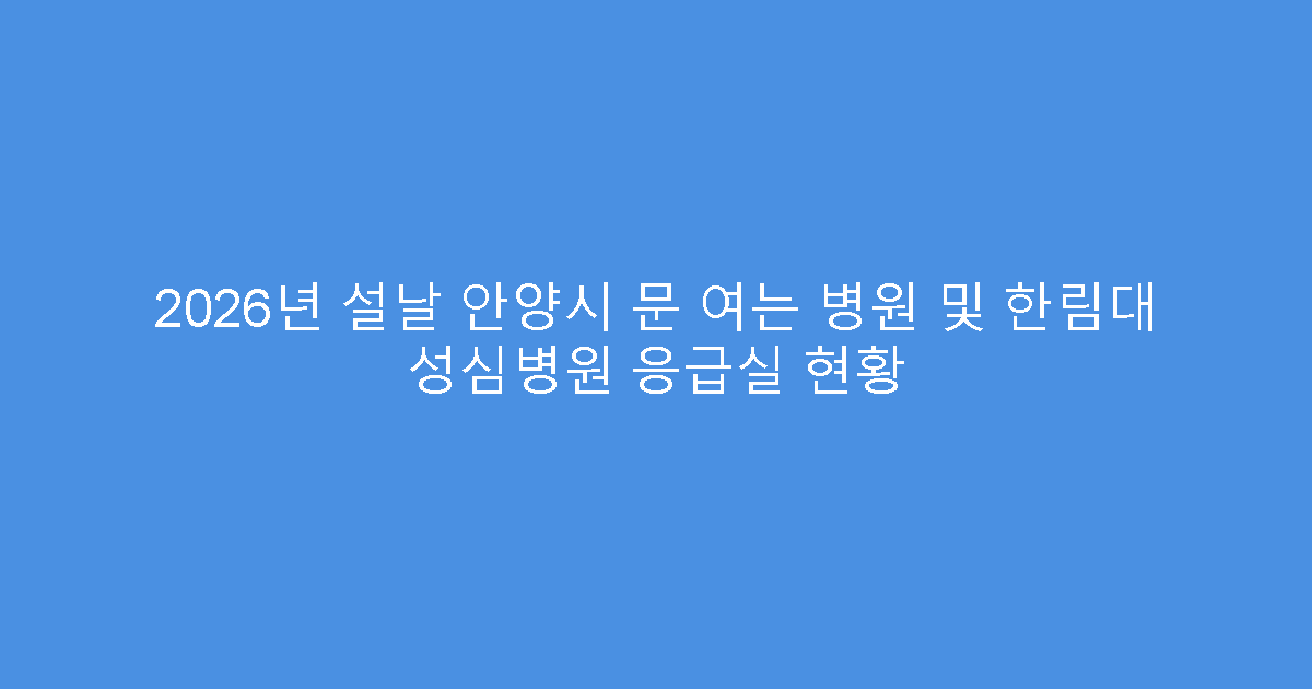 2026년 설날 안양시 문 여는 병원 및 한림대 성심병원 응급실 현황