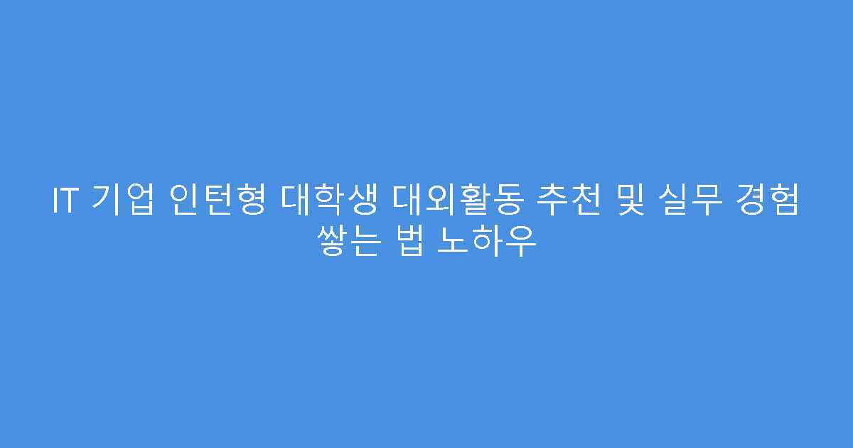 IT 기업 인턴형 대학생 대외활동 추천 및 실무 경험 쌓는 법 노하우