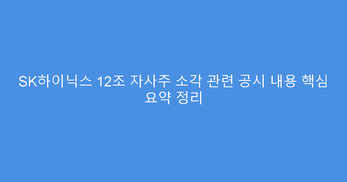 SK하이닉스 12조 자사주 소각 관련 공시 내용 핵심 요약 정리