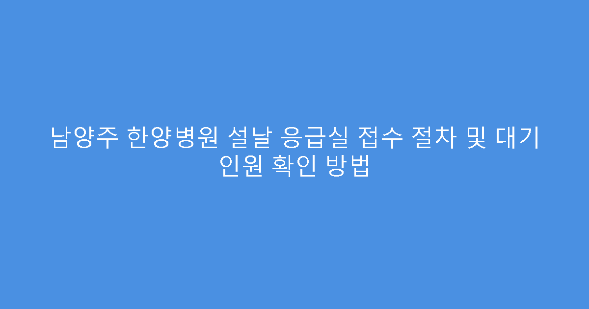 남양주 한양병원 설날 응급실 접수 절차 및 대기 인원 확인 방법